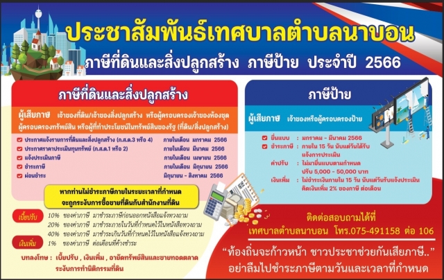 การจัดเก็บภาษีที่ดินและสิ่งปลูกสร้าง ภาษีป้าย ประจำปี พ.ศ.2566